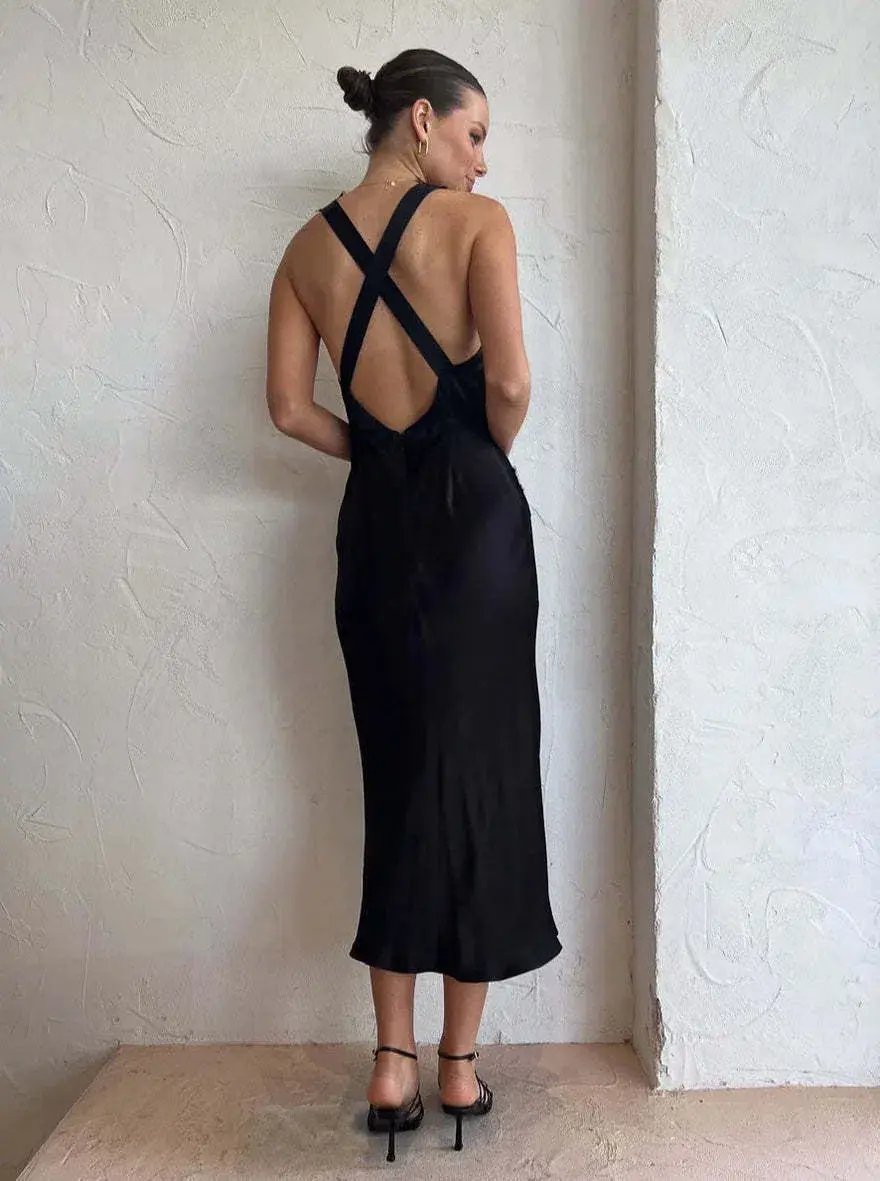 Shona Joy Camille Lace Cross Back Midi Dress Black Size 8 photo 2