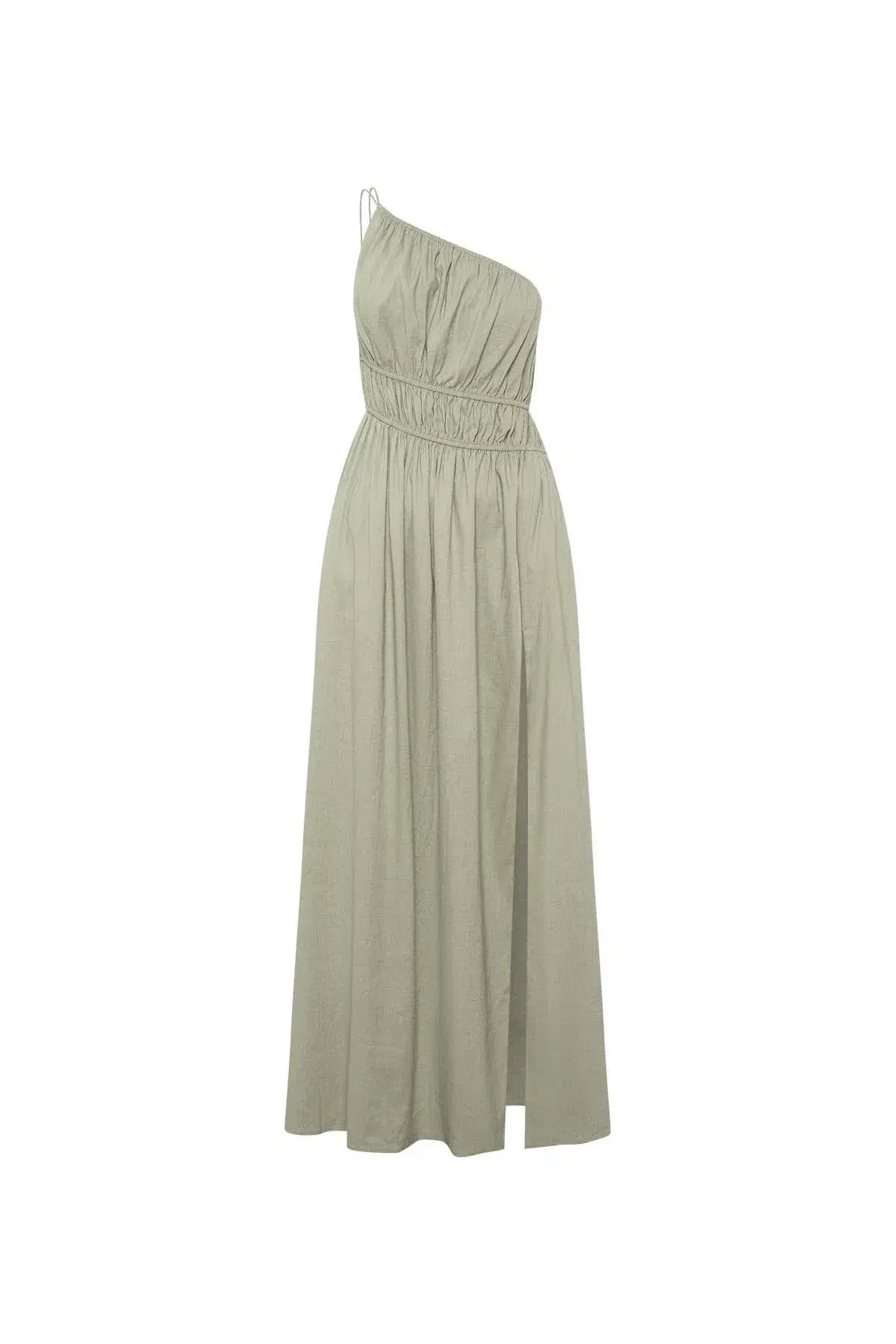 Camilla And Marc Sevilla Asymmetric One Shoulder Linen Maxi Dress In Oregano Green Size 12 photo 4
