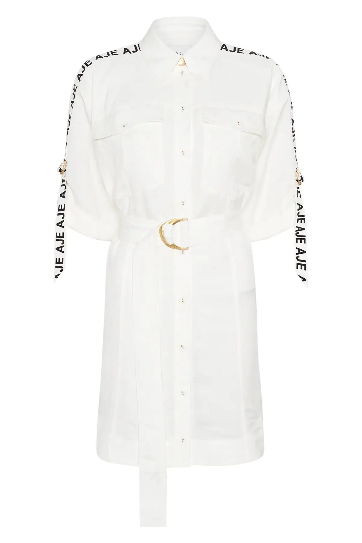 Aje Signal Logo Shirt Mini Dress White Size AU 10 photo 3