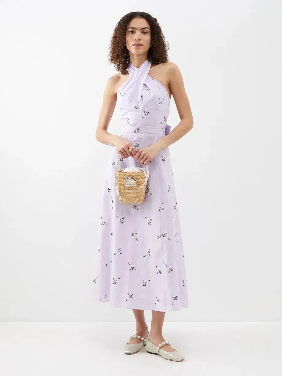 Erdem Selene Halterneck Dress Purple Size 16 photo 4