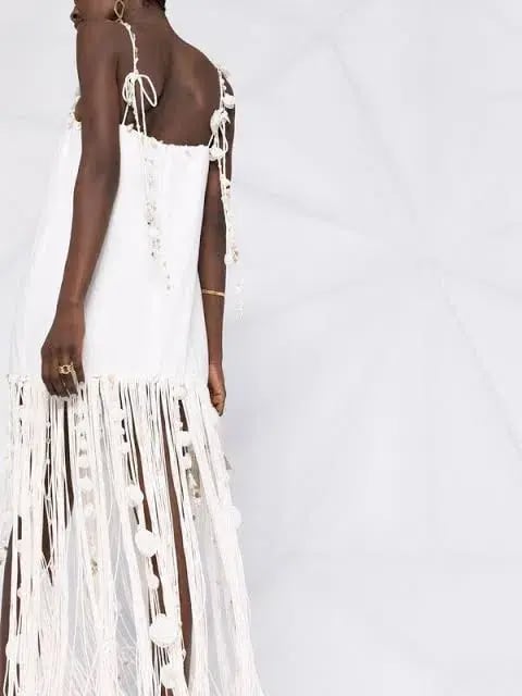 Zimmermann Postcard Fringed Embellished Linen Maxi Dress Ivory Size 0P / Au 6P photo 5
