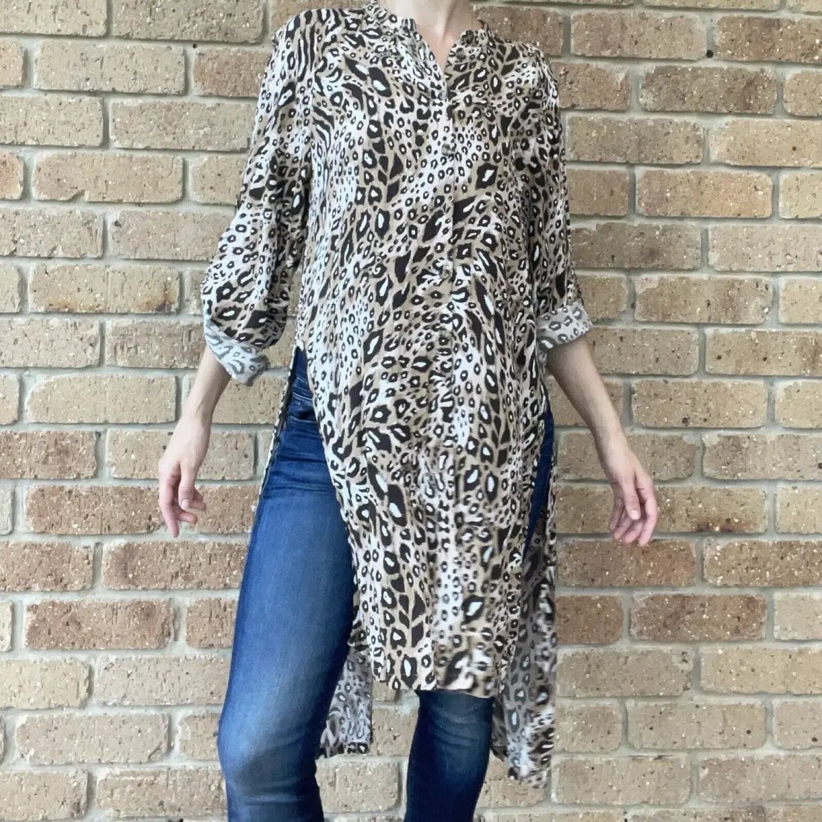 Sass & Bide "Be Kind Rewind" Longline Long Sleeve Blouse Animal Print Size 10 photo 2
