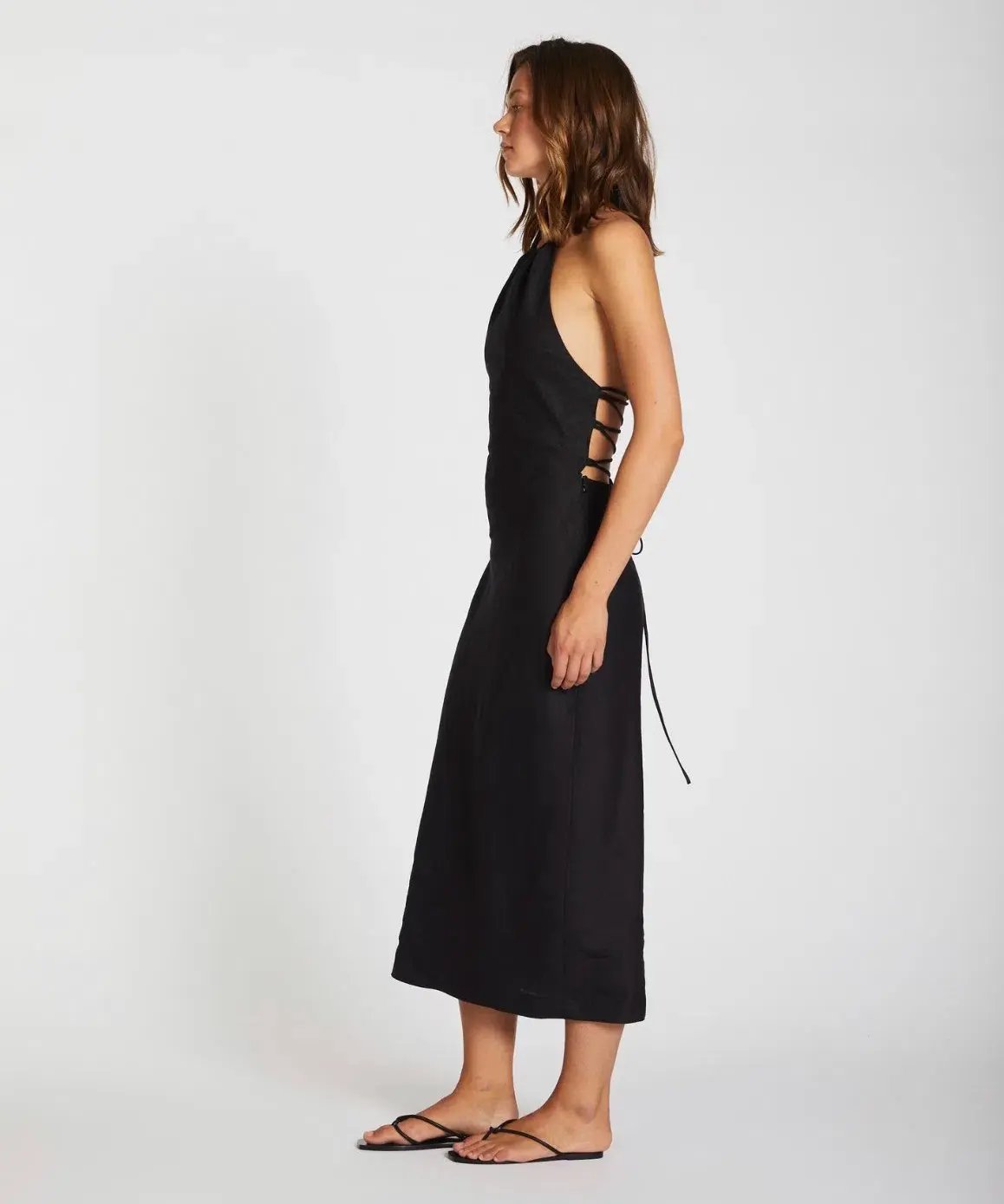 Lover Cindy Linen Halter Midi Dress Black Size 10 photo 2