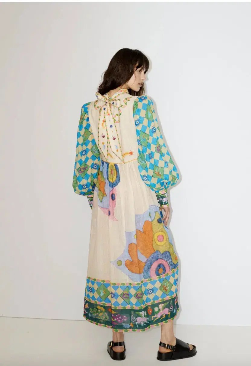 Alemais Lou Balloon Sleeve Midi Dress Multi Size AU 12 photo 3