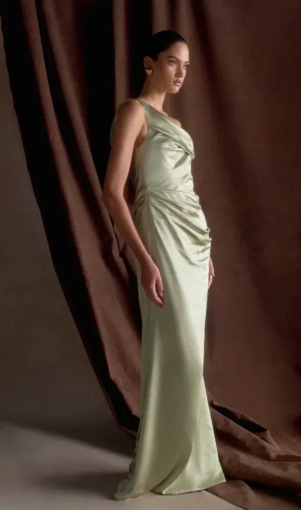 Meshki Dalia Off Shoulder Satin Maxi Dress Maxi Sage Size 8/S photo 3
