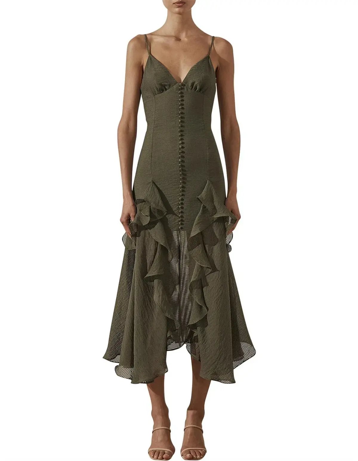 Shona Joy Charlotte Contour Cocktail Midi Dress Green Size 6 photo 2