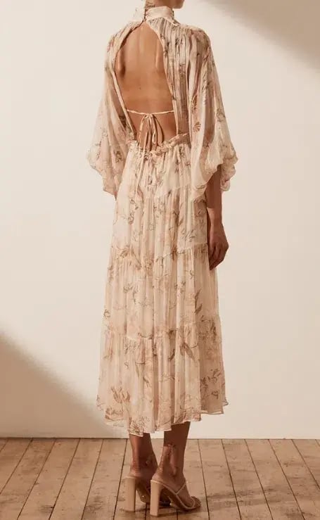 Shona Joy Nina Long Sleeve Backless Tiered Midi Dress Print Size 8 photo 3