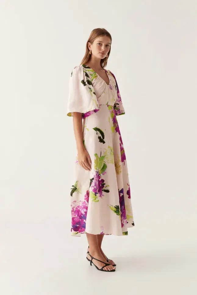 Aje Gilda Bell Sleeve Midi Dress in Wild Hydrangea Size AU 10 photo 2