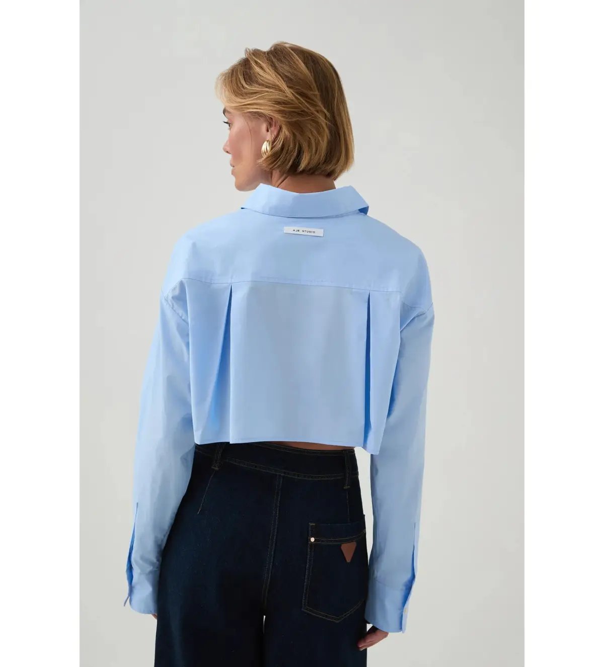 Aje Havana Cropped Shirt Cornflower Blue Size 12 photo 4