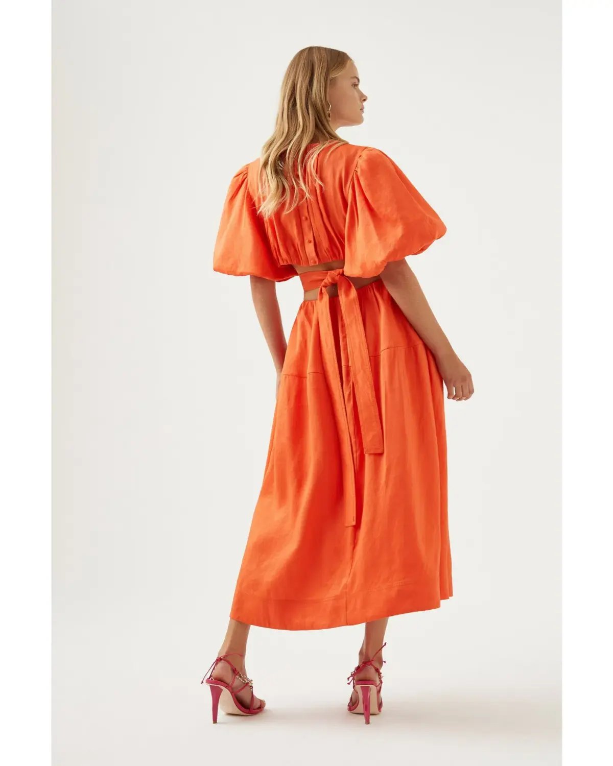 Aje Cosette Tie Back Midi Dress Orange Size AU 12 photo 3