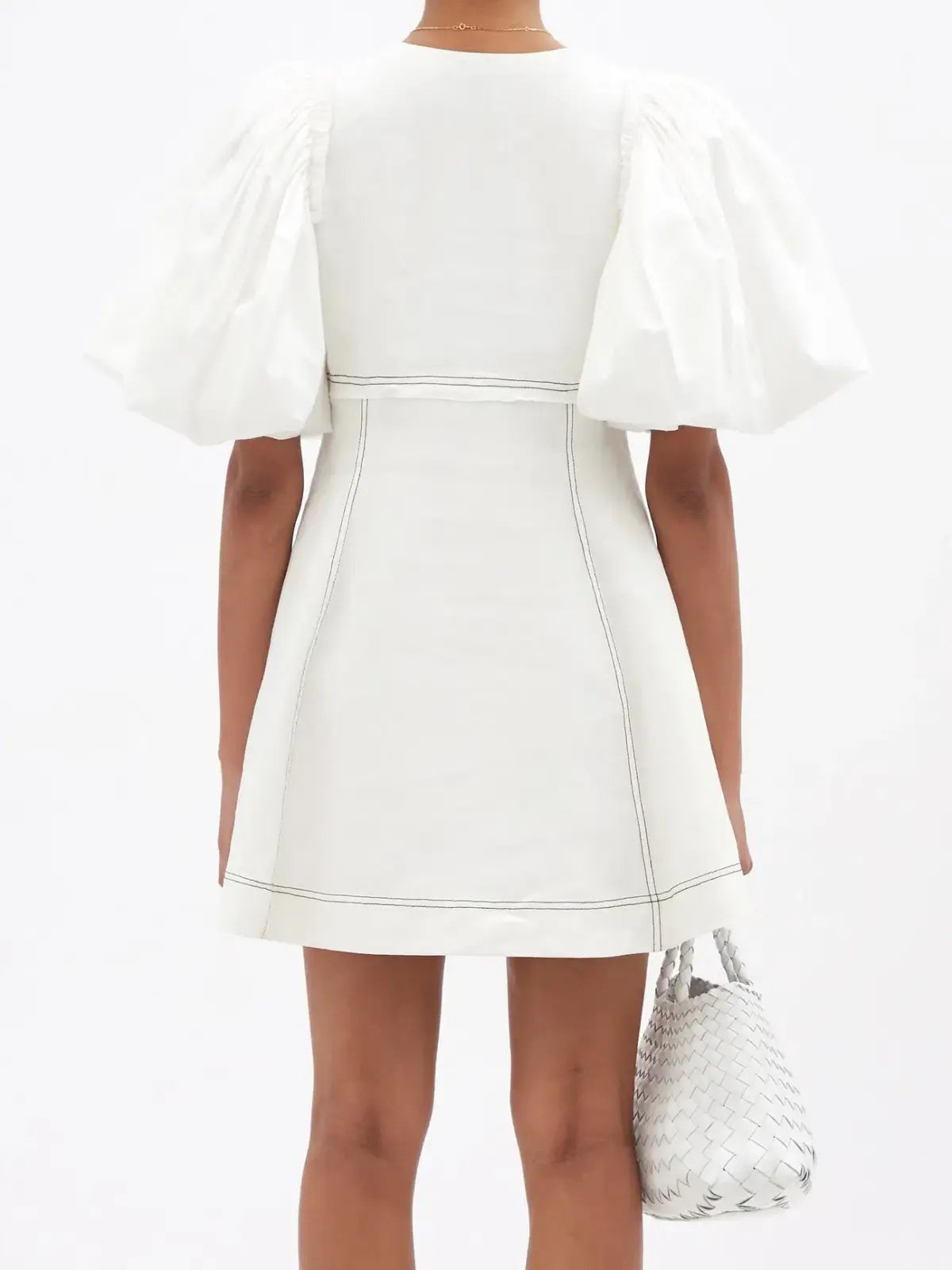 Aje Cherished Puff Sleeve Linen Mini Dress White Size 12 / L photo 3