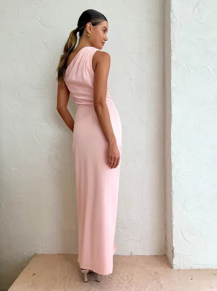 Sofia The Label May Draped One Shoulder Gown In Baby Pink Size 10 photo 5