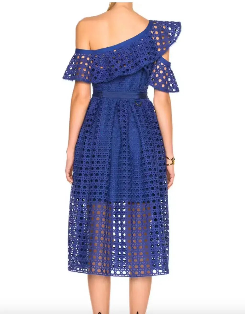Self Portrait Guipure One Shoulder Lace Dress Cobalt Blue Size 8 photo 3
