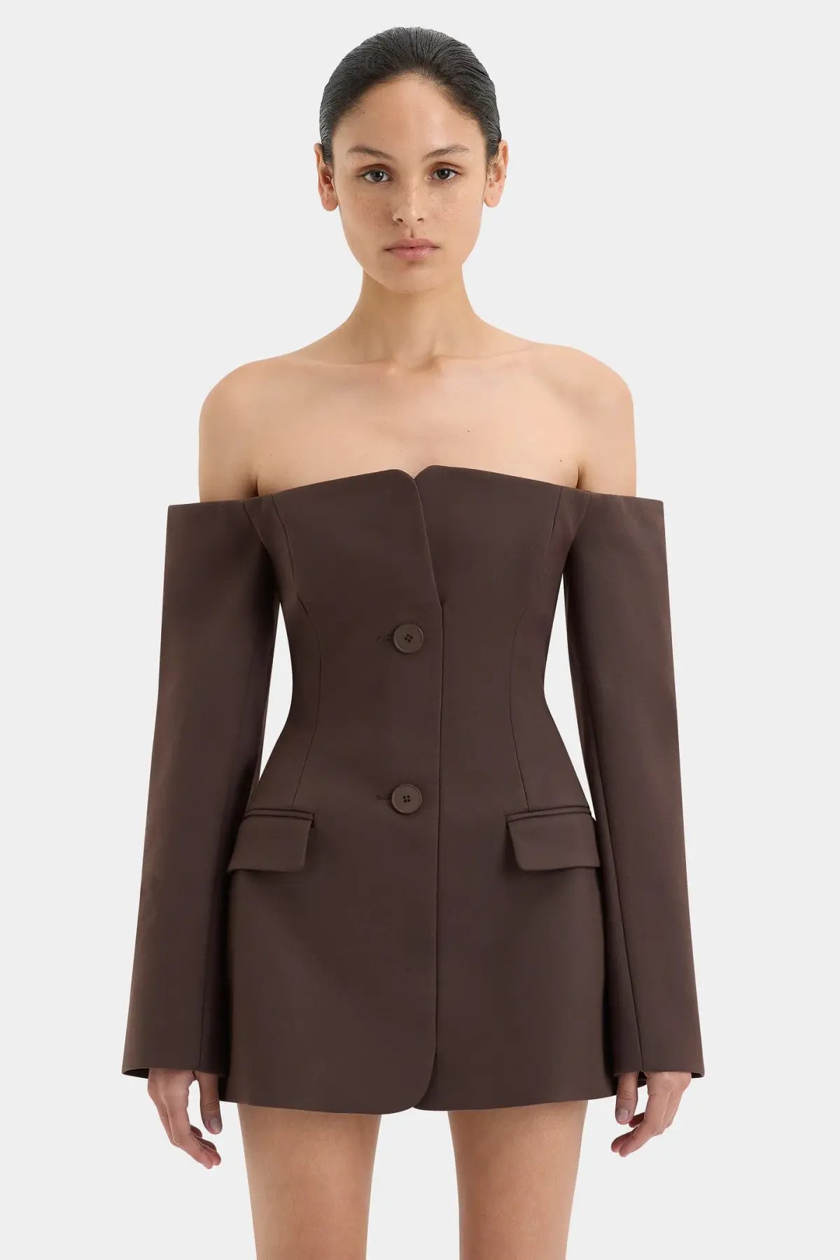 Sir the Label Sandrine Tailored Mini Dress in Chocolate Brown Size 1 / AU 8 photo 8