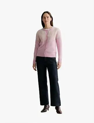 Trenery Fair Isle Jacquard Crew Cardigan in Pink Size L/14 photo 3