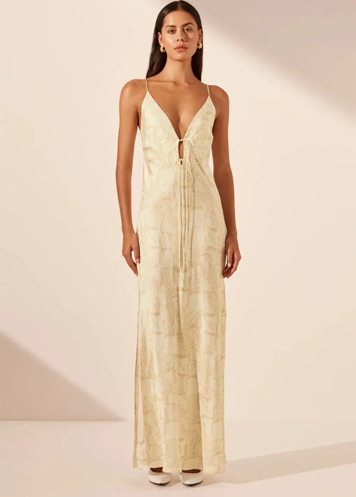Shona Joy Plunged Slip Tie Maxi Dress Medina Print Size 4 photo 2