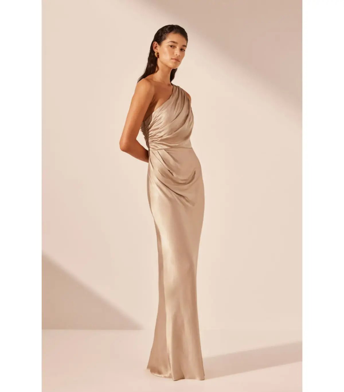 Shona Joy La Lune Gathered One Shoulder Maxi Dress Gold Size AU 16 photo 2