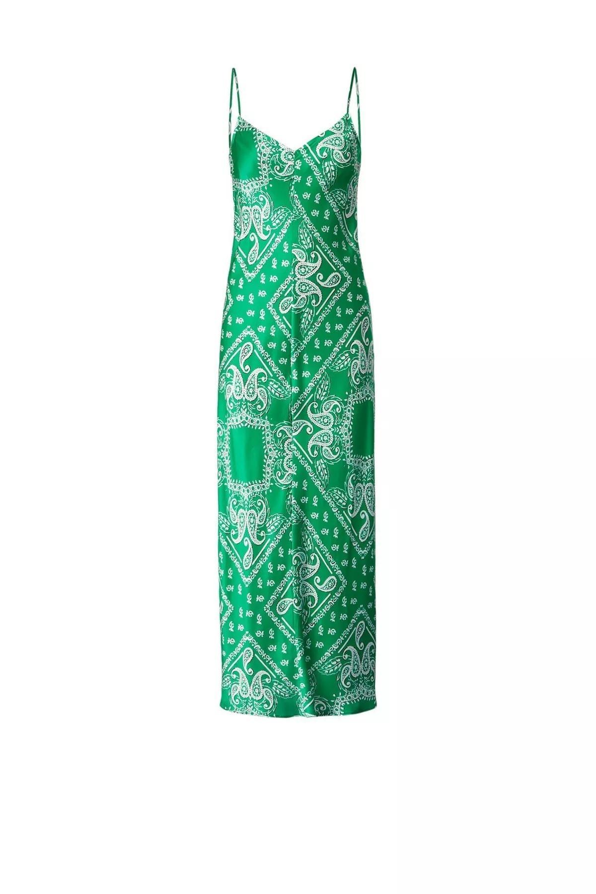 Scanlan Theodore Silk Paisley Long Slip Dress Green Size 10 photo 6