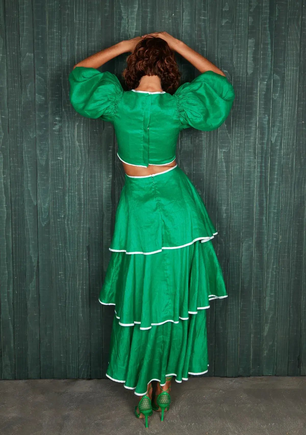 Mackenzie Mode Puff Sleeve Dress Emerald Green Size 12 photo 3