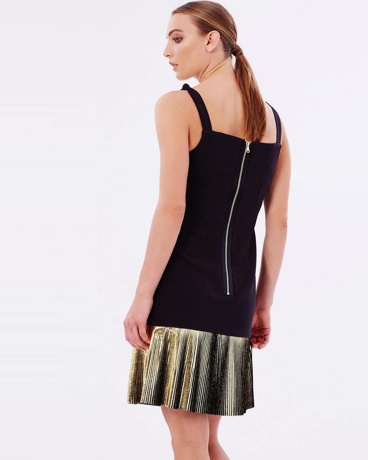 By Johnny Foil Fringe Layers Dress Black Gold Size 8 photo 3