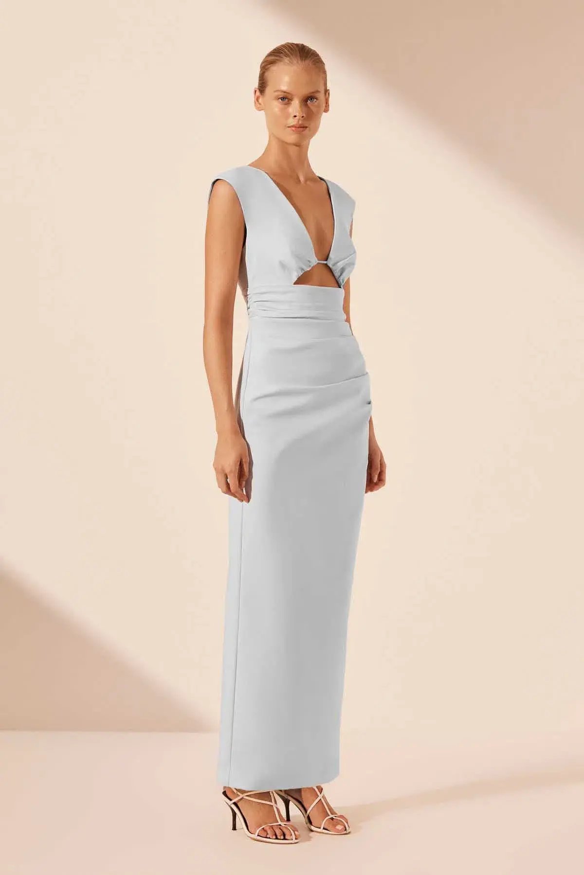 Shona Joy Lani Plunged Cut Out Maxi Dress Sky Ice Blue Size 12 photo 2