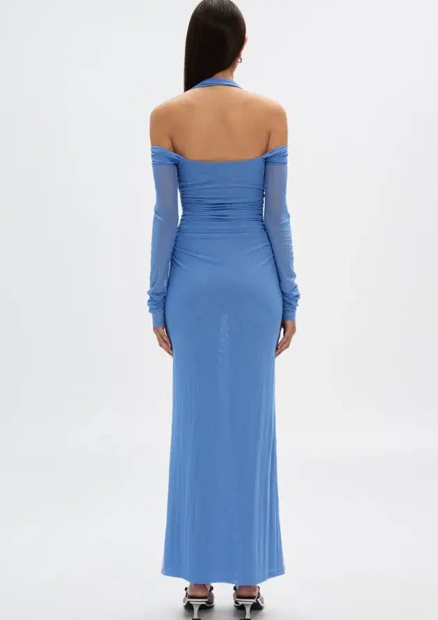 Misha Sonet Mesh Dress Cornflower Blue Maxi Size 10 photo 3