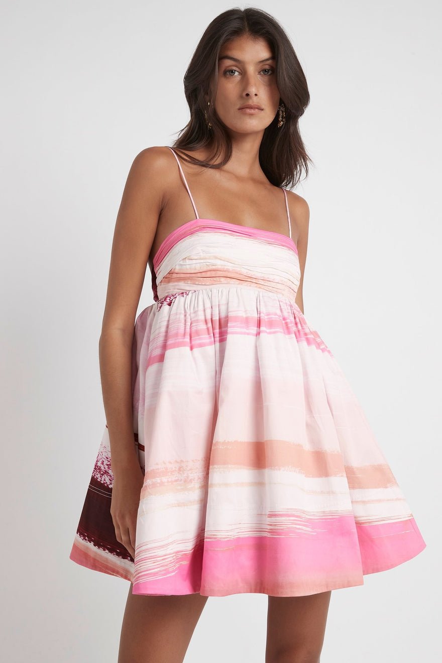 Aje Kasbah Sunset Stripe Ruched Bow Back Mini Dress photo 2