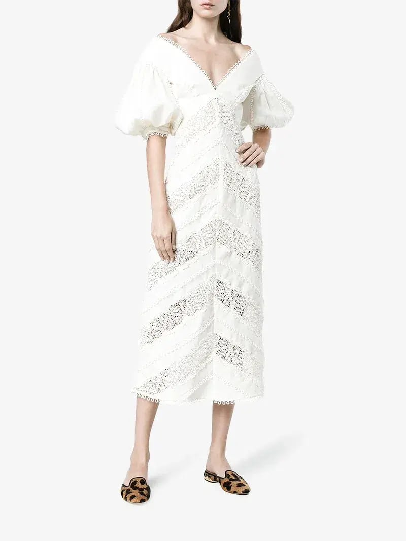 Zimmermann Painted Heart Chevron Midi Dress in White Size 2 / AU 12 photo 2