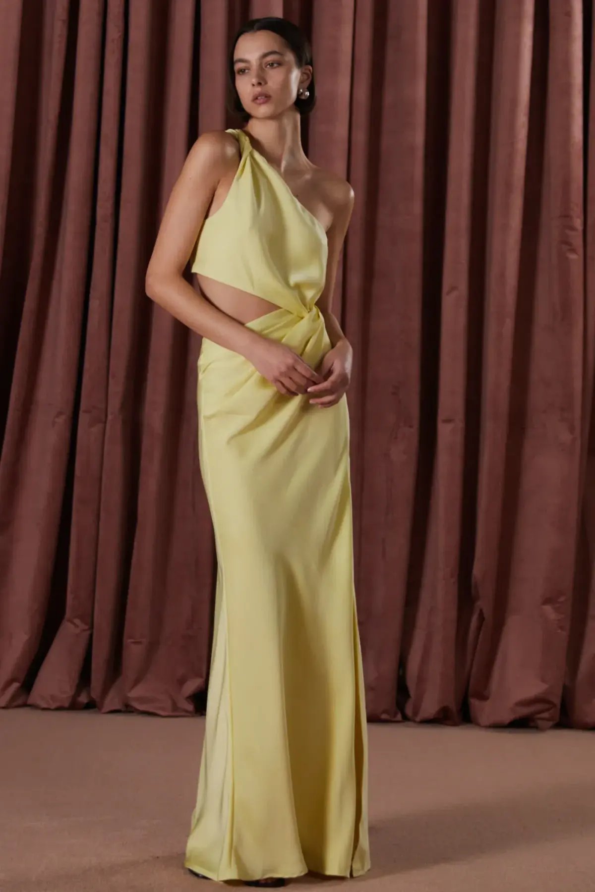 Misha Kristin Satin Gown in soft lime size 8 photo 3