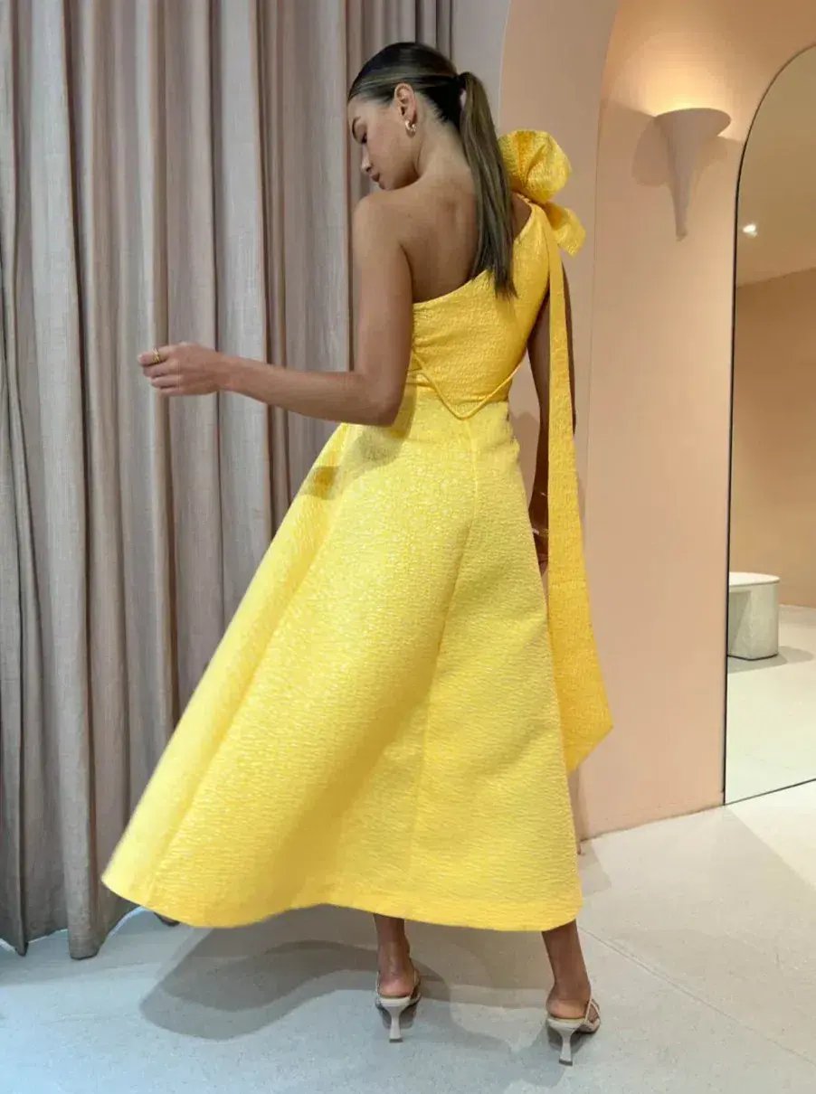 Rachel Gilbert Emiliano Midi Dress Lemon Drop Size 12 photo 2