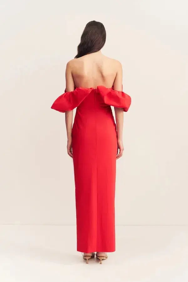 Shona Joy Campbell Off Shoulder Bubble Maxi Dress Goji Size AU 12 photo 3