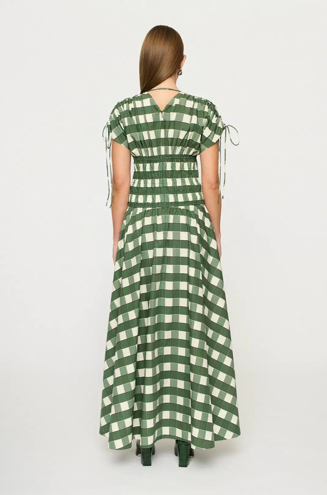 Clea Ottavia Maxi Dress Green Check Size 6/XS photo 4