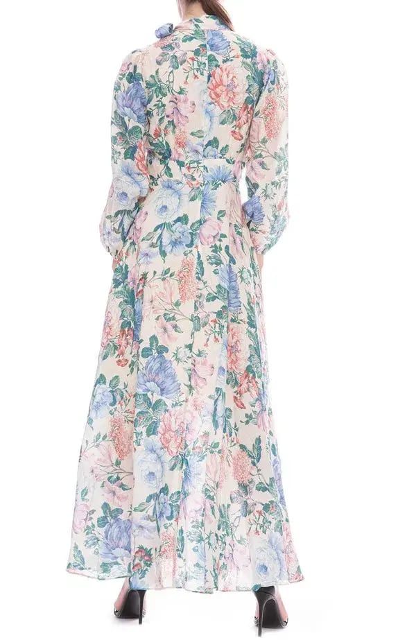 Zimmermann Verity Plunge Long Dress Cream Floral Size 8 photo 3