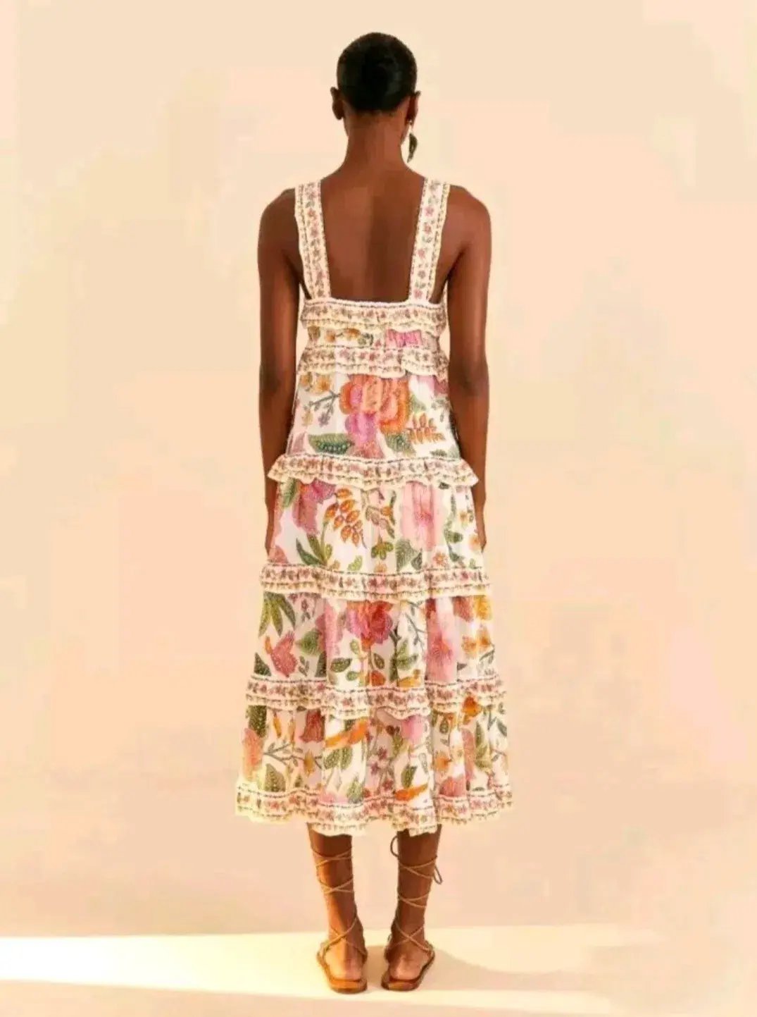 Farm Rio Macaw Bloom Ruffle Tropical Tiered Sundress Floral Size S / AU 8 photo 5