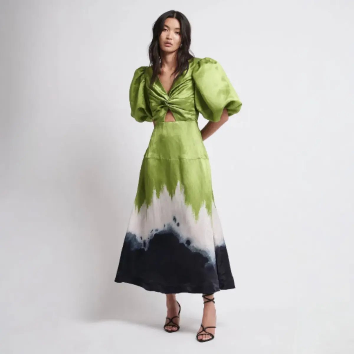 AJE Arcadian Puff Sleeve Knot Midi Dress Multi Size AU 6 photo 2