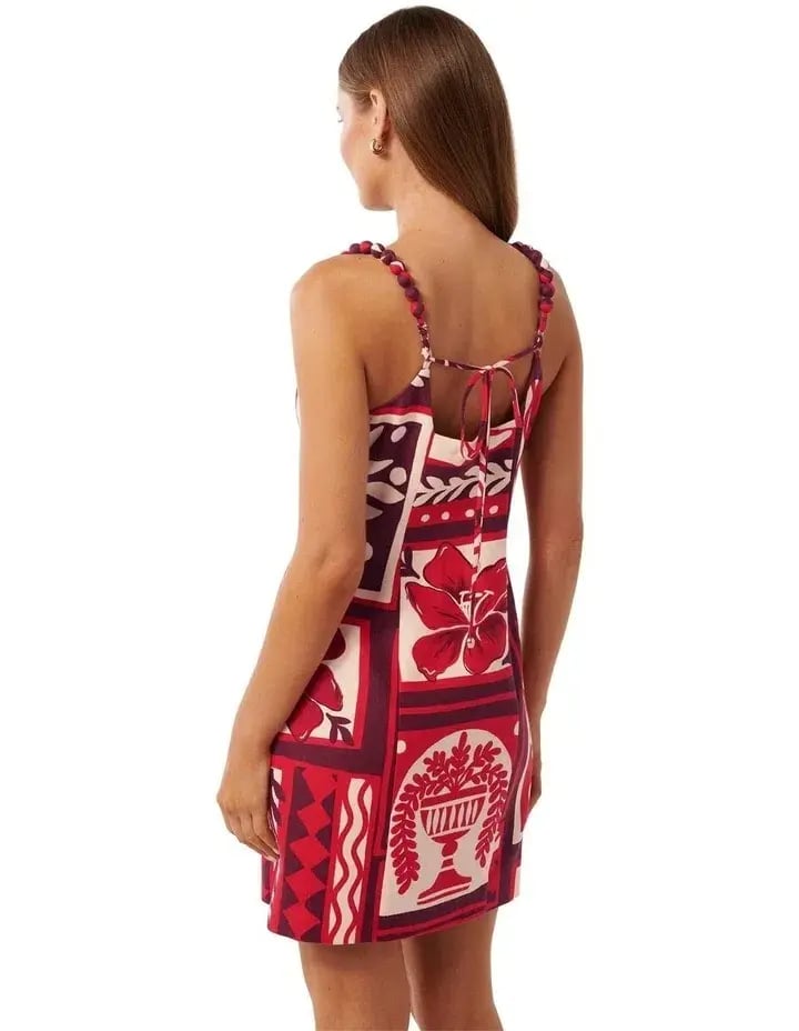 Forever New Sasha Strappy Printed Linen Mini Dress Athena Tile Size 10 photo 3