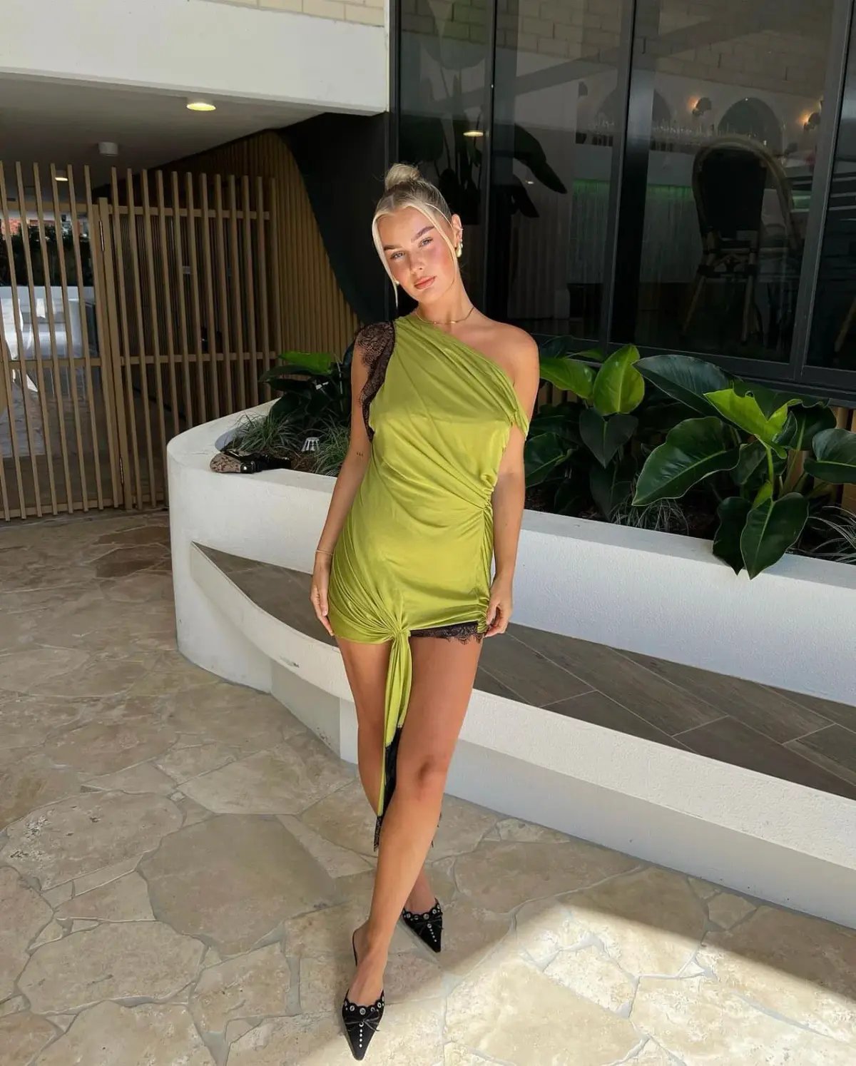 Christopher Esber Galathea Asymmetric Micro Mini Dress Green Size 8 photo 3