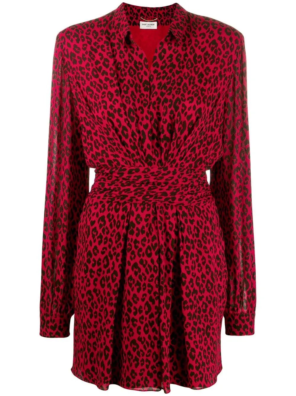 Saint Laurent Long Sleeve Leopard Mini Dress In Red & Black Size 8 photo 4