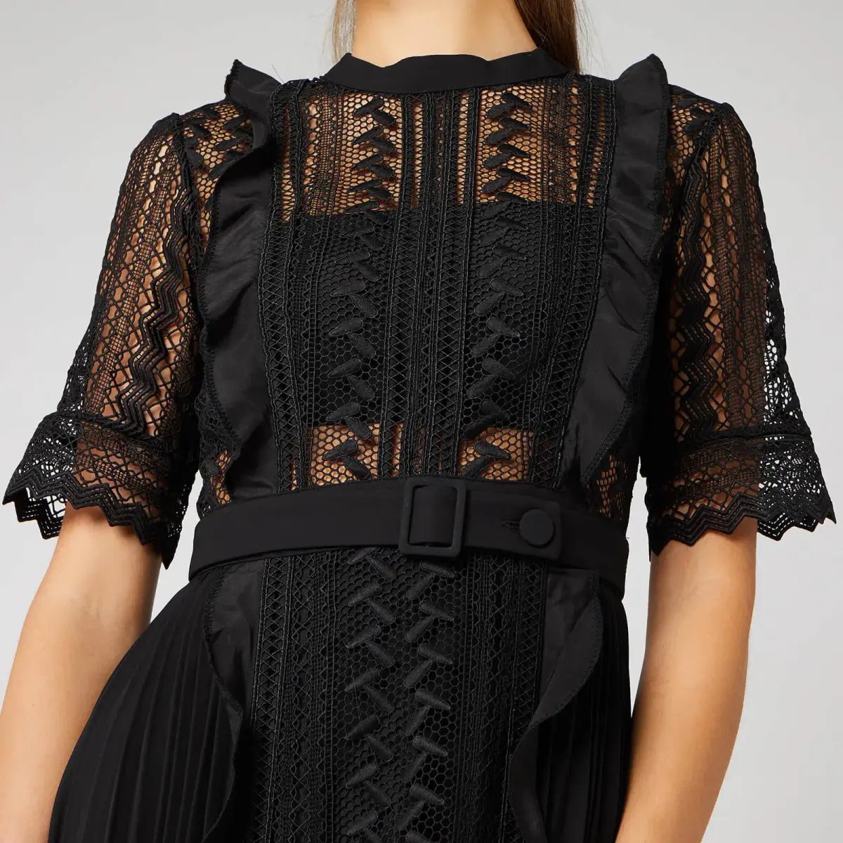 Self Portrait Geometric Lace Midi Dress Black Size AU 6 photo 4