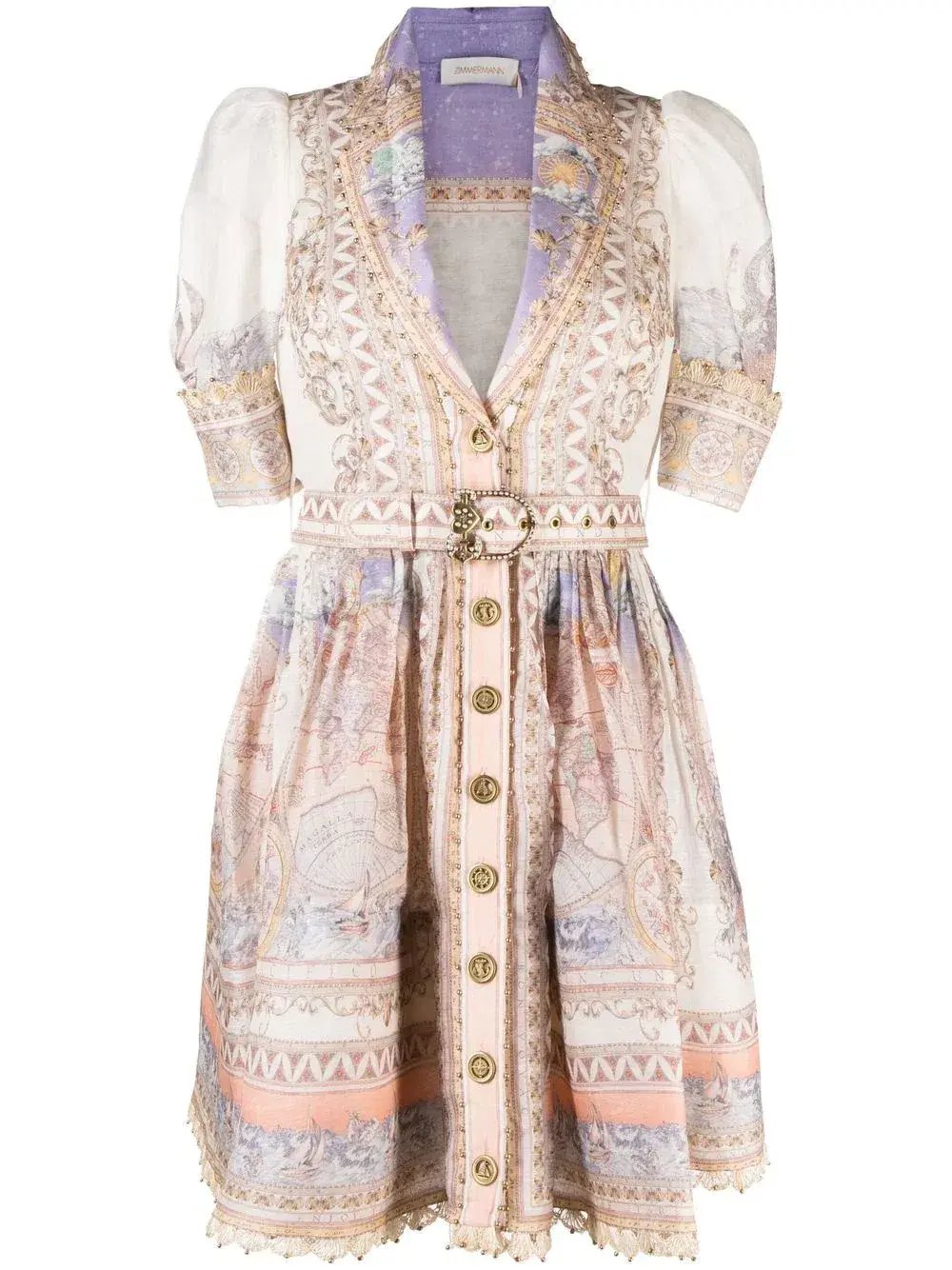 Zimmermann High Tide Mini Shirt Dress Odyssey Print Size 0 / Au 8 photo 5
