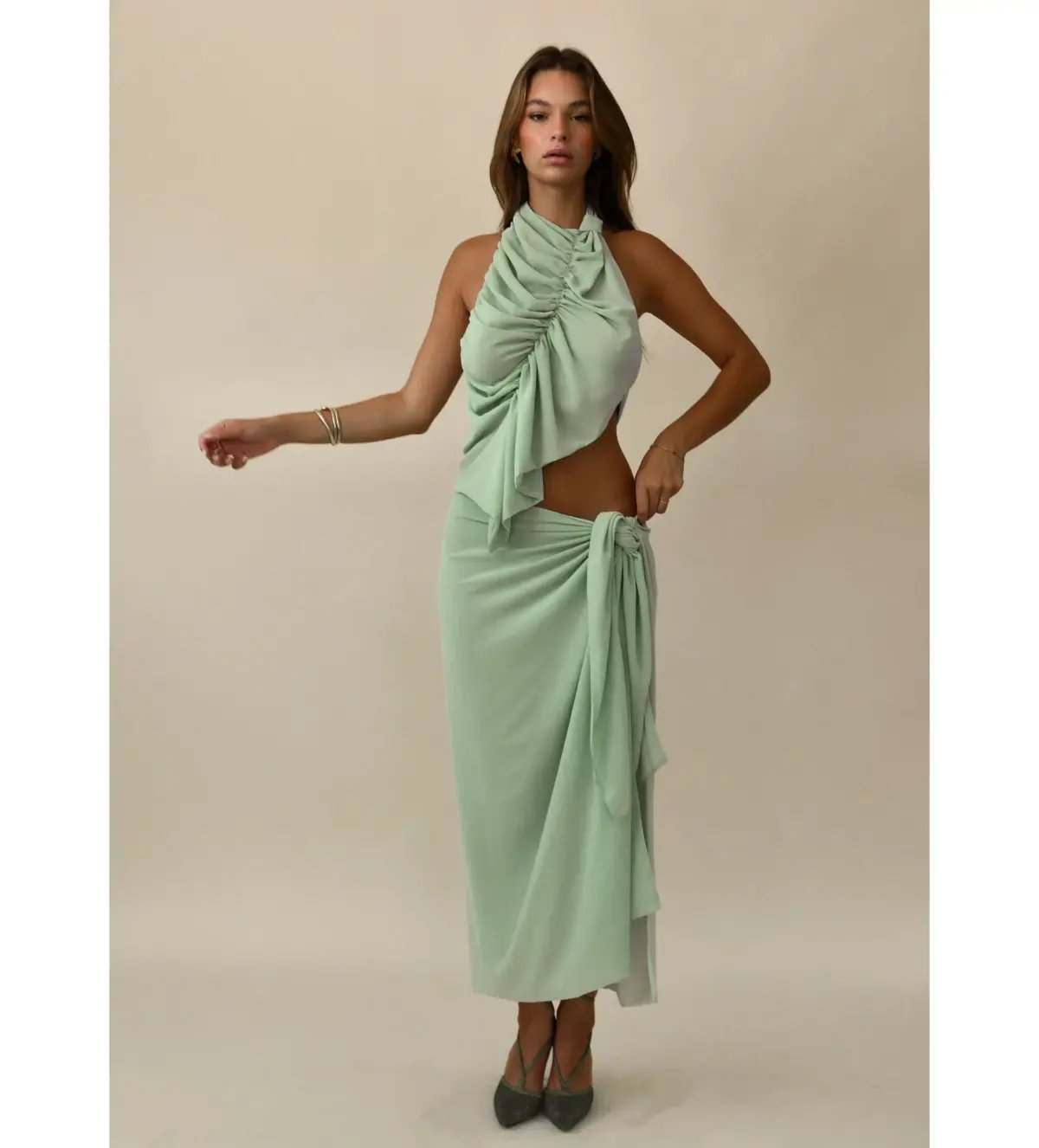 Koster Kulture Bobbies Top and Maxi Skirt Set Pistachio Size 8 photo 2