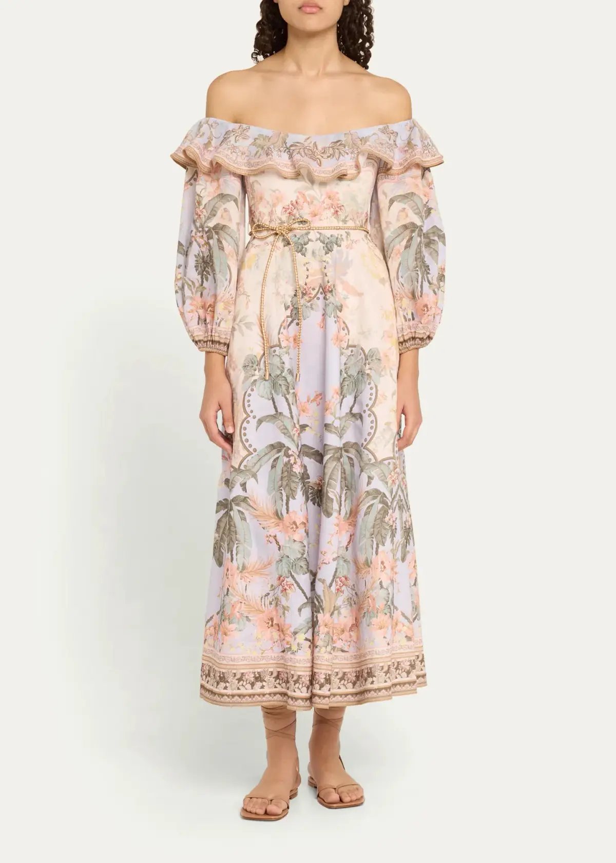 Zimmermann Wylie Off Shoulder Midi Dress Blue Floral Size 3 / AU 14 photo 4