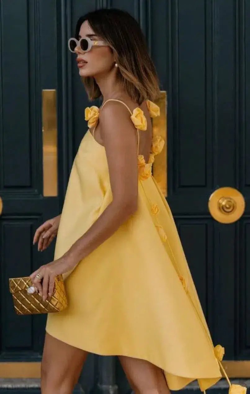 Leo Lin Fiona Rose Mini Dress Sorbet Yellow Size 12 photo 3