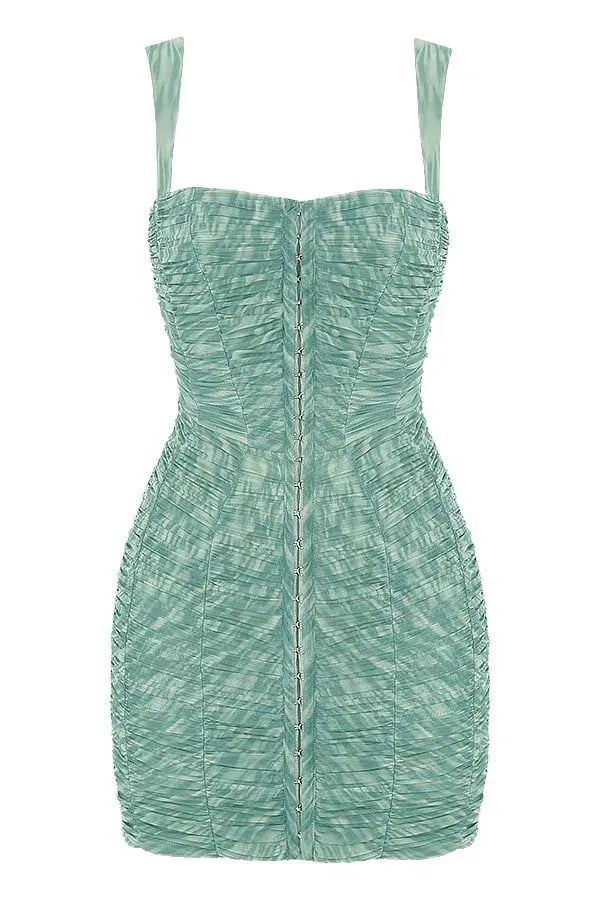 House of CB Cate Ivy Print Ruched Mesh Mini Dress Green Size M / Au 10 photo 5