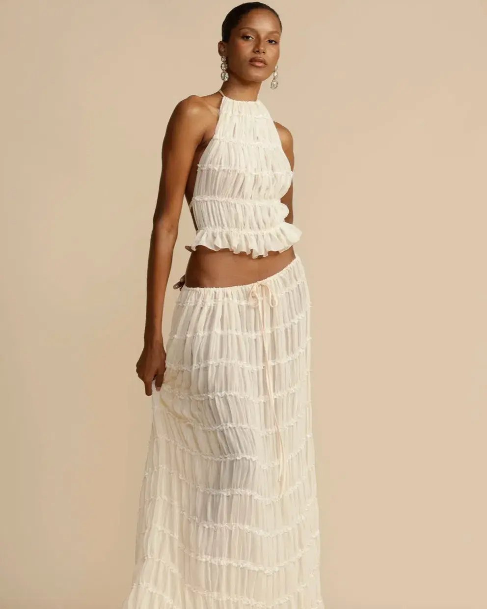 Arcina Ori Juliette Halter Top & Maxi Skirt Set Warm Cream Size S / AU 8 photo 5