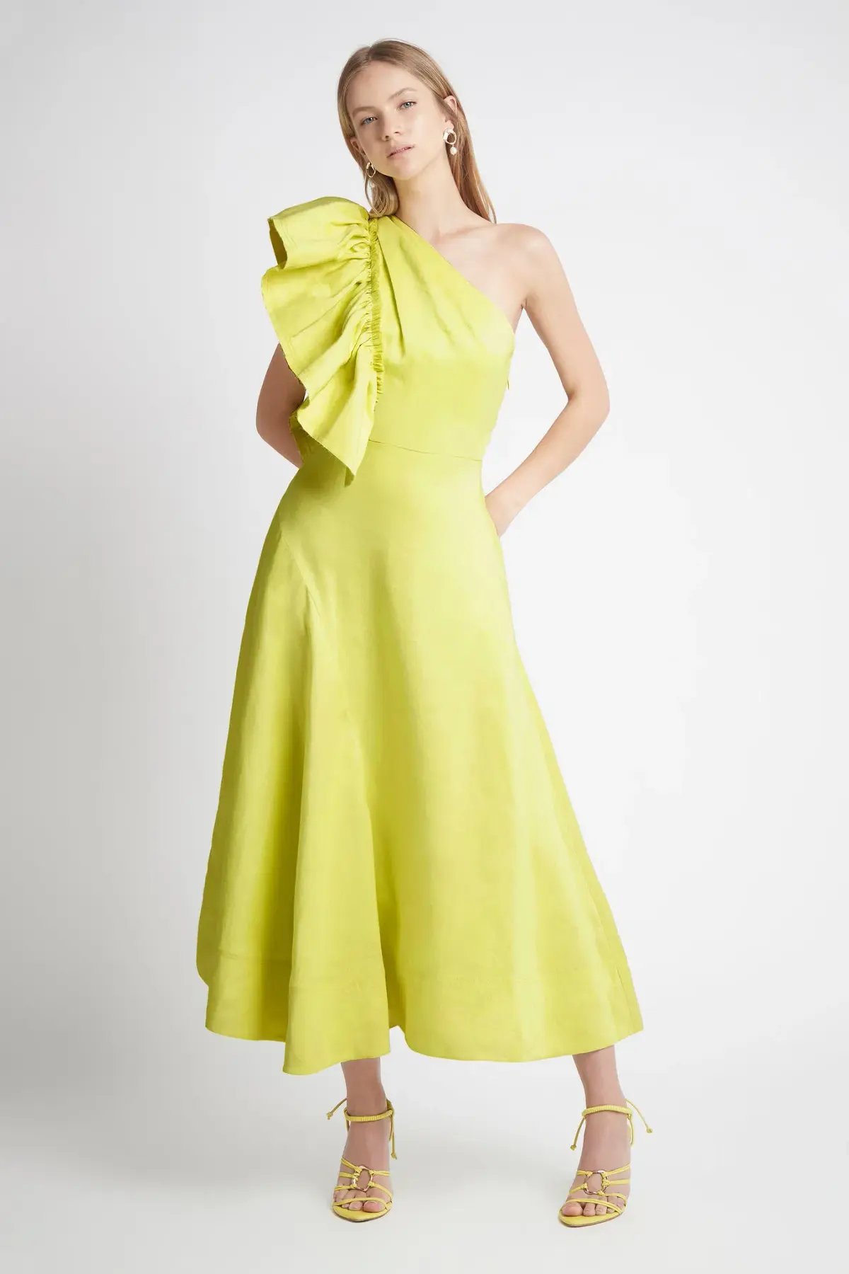 Aje Bonjour Asymmetric Midi Dress Lime Green Size 16 photo 3