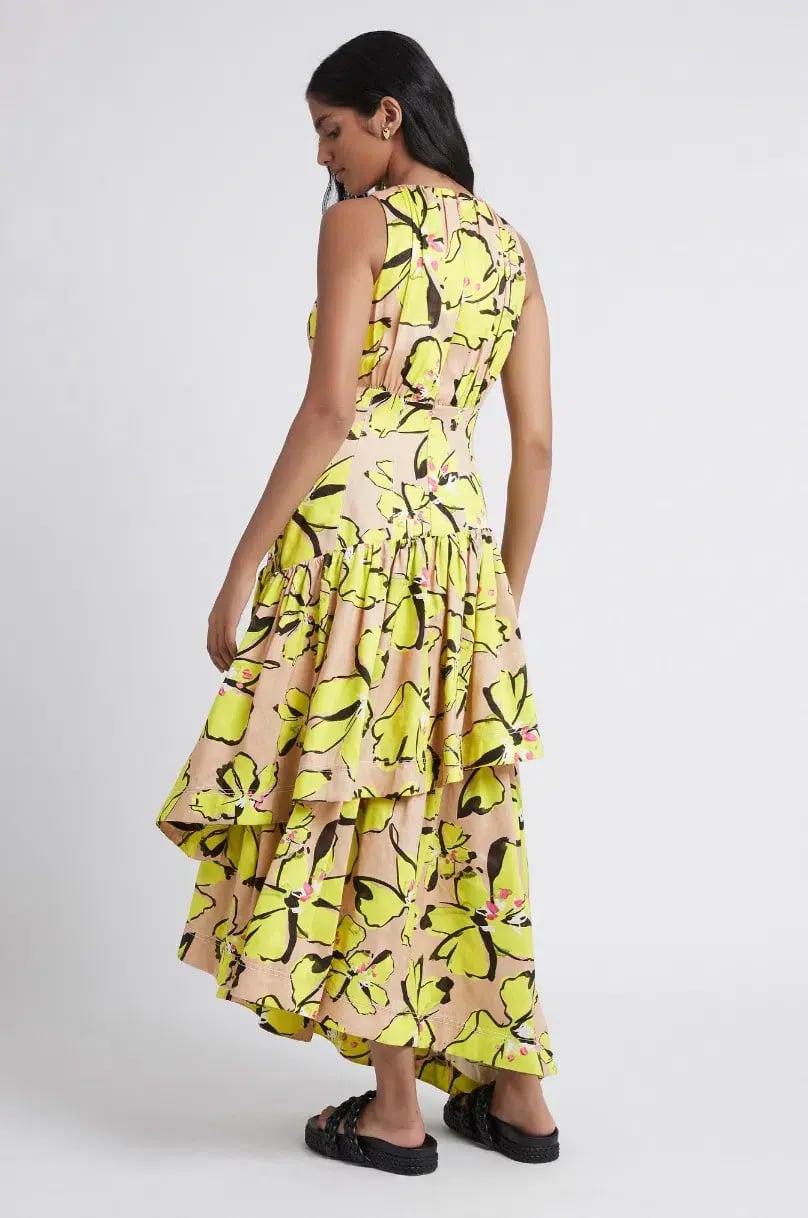 AJE Pelicano Racer Asymmetric Tiered Dress Citrus Bloom Size 10 photo 4