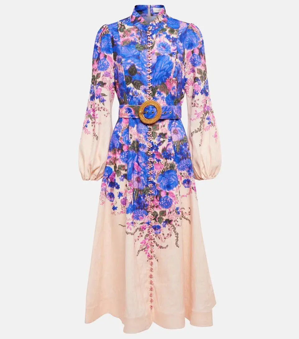 Zimmermann The High Tide Buttoned Midi Dress in Purple Ikat Floral Size 3/AU 14 photo 2