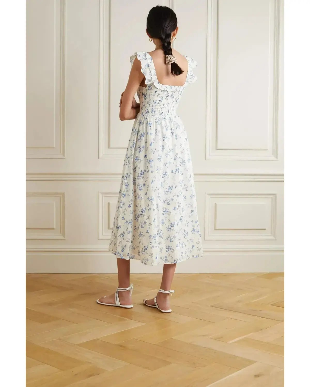 Reformation Noreen Shirred Cotton Voile Midi Dress Floral Print Size AU 10 photo 2
