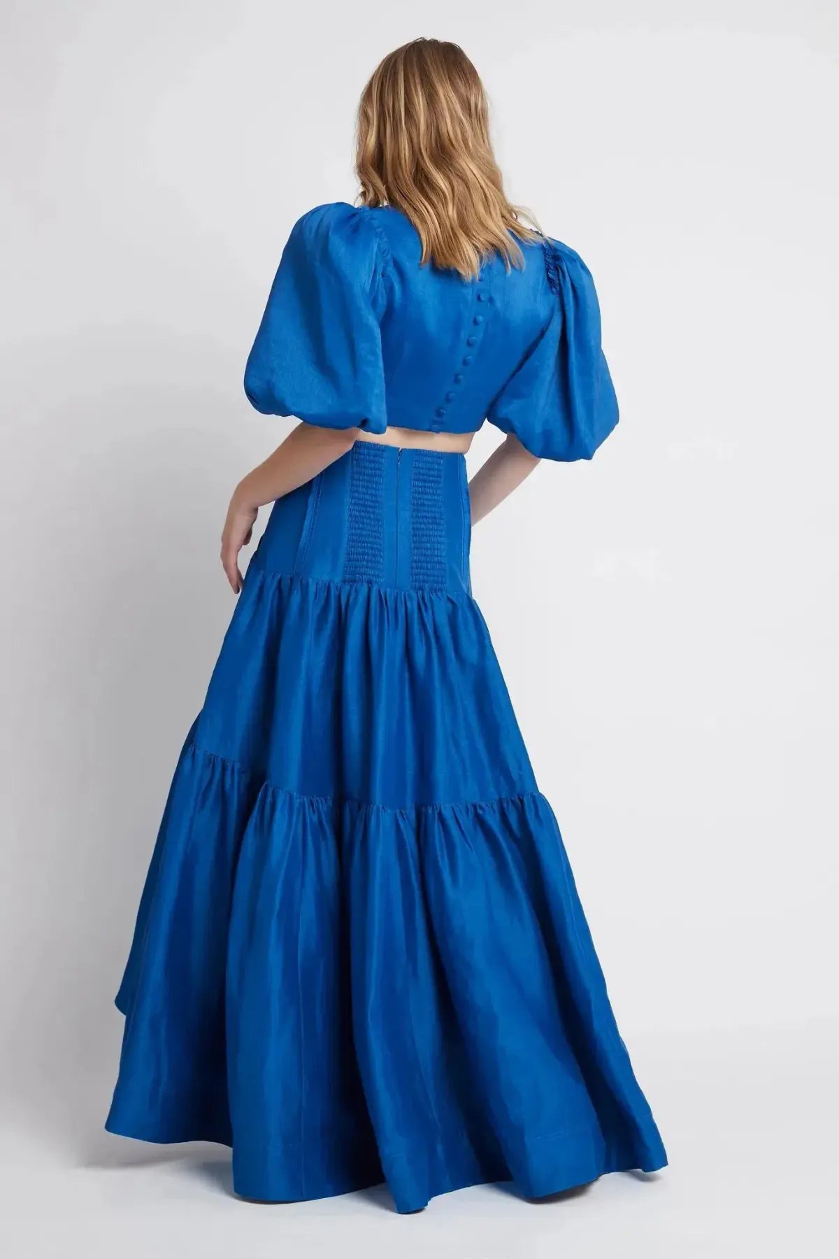 Aje Reverb Puff Sleeve Cropped Top and Gathered Midi Skirt Set Cobalt Blue Size 6 photo 2